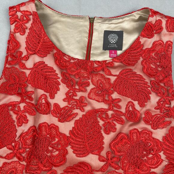 Vince Camuto Embroidered Mesh Sheath Dress Sz 8 Floral Red Cocktail Party - Picture 4 of 10